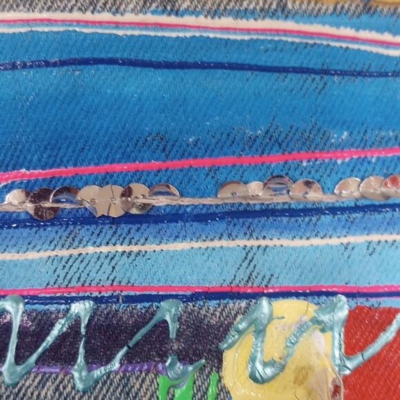 Vintage 80's Sportdeco Diner Acid Wash Hand Painted Embellished Denim Jacket - M - Picture 10 of 13